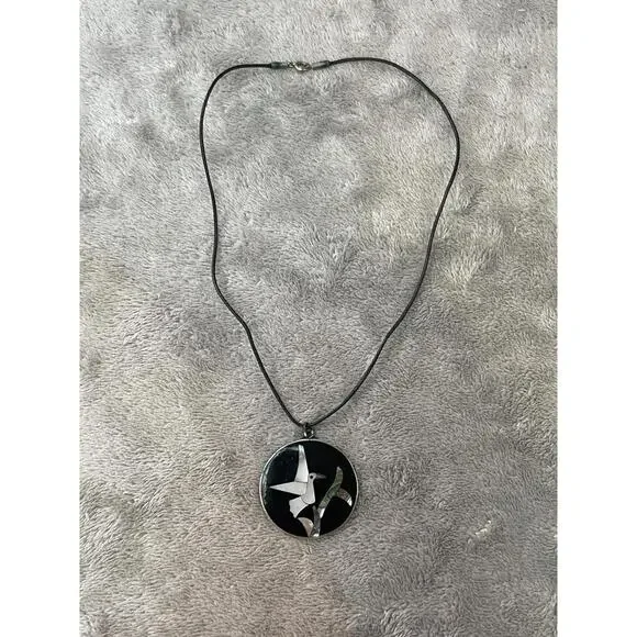 VTG Alpaka Mexico Inlaid Bird Pendant Mother of Pearl Abalone Leather Necklace!! - Picture 3 of 8
